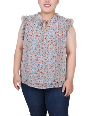 Plus Size Ruffled Sleeve Blouse With Tie Closure