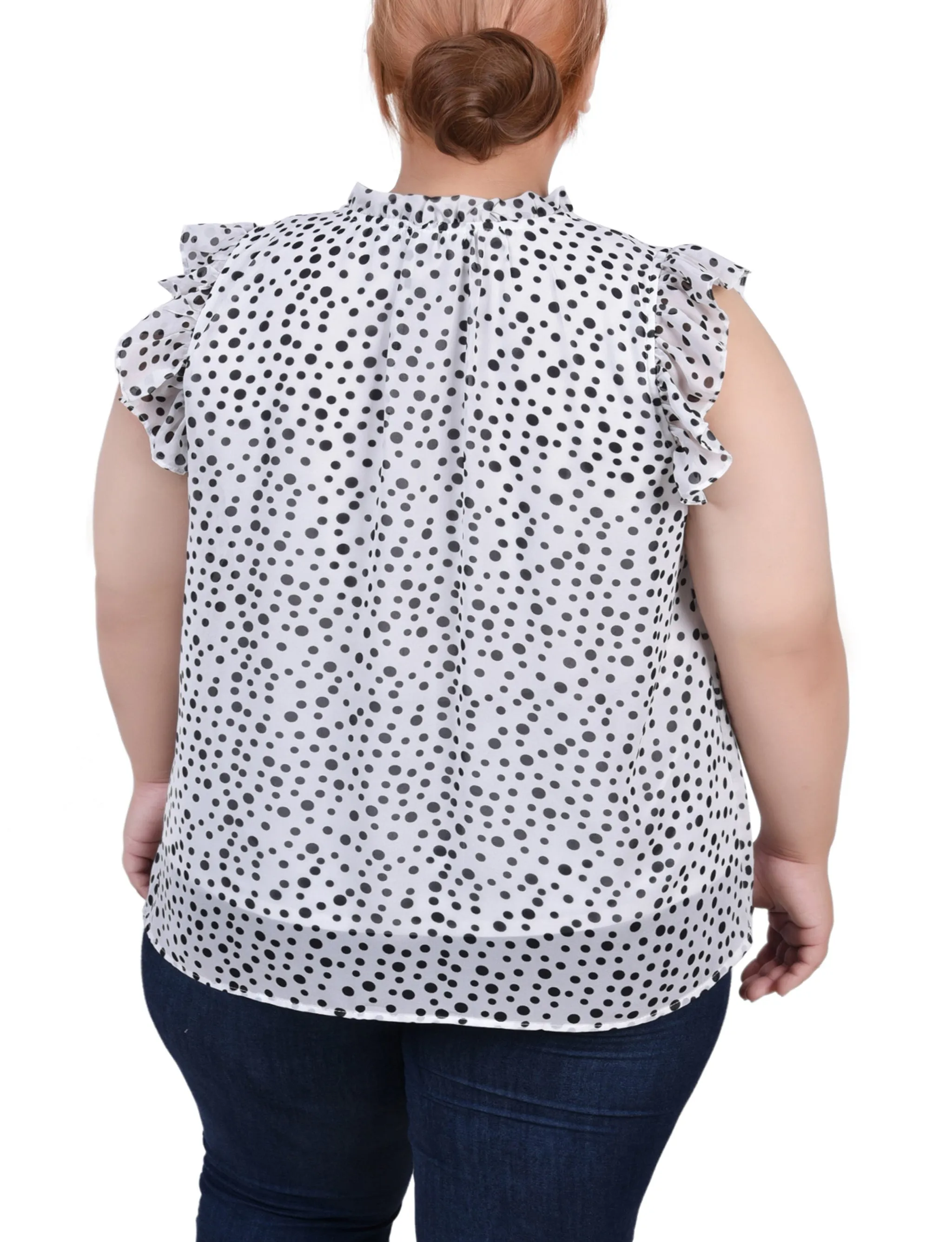 Plus Size Ruffled Sleeve Blouse With Tie Closure
