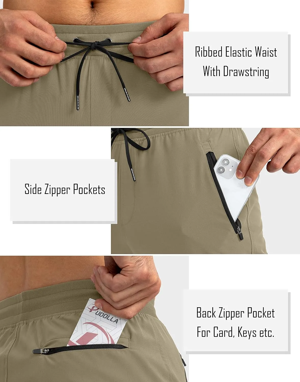 Pudolla Men's Lightweight Jogger Pants Workout Gym Running Pants with Zipper Pockets for Athletic Casual