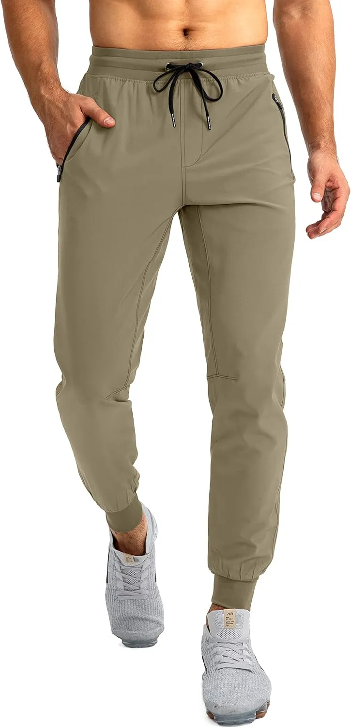 Pudolla Men's Lightweight Jogger Pants Workout Gym Running Pants with Zipper Pockets for Athletic Casual
