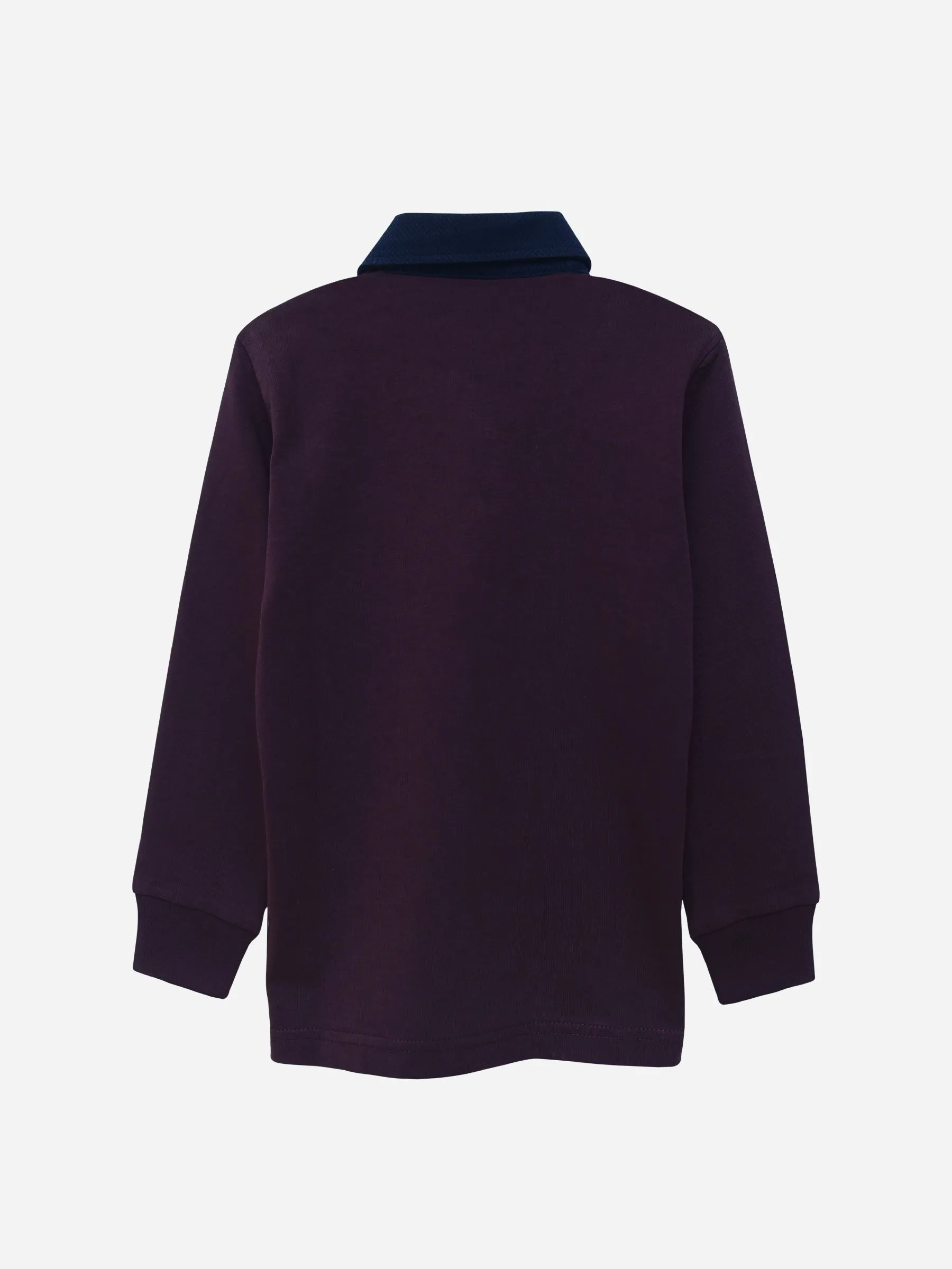 Purple Casual Full Sleeve Polo With Contrasting Collar