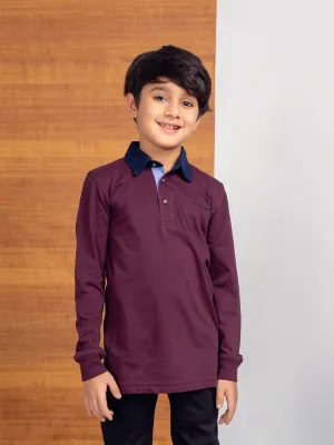 Purple Casual Full Sleeve Polo With Contrasting Collar