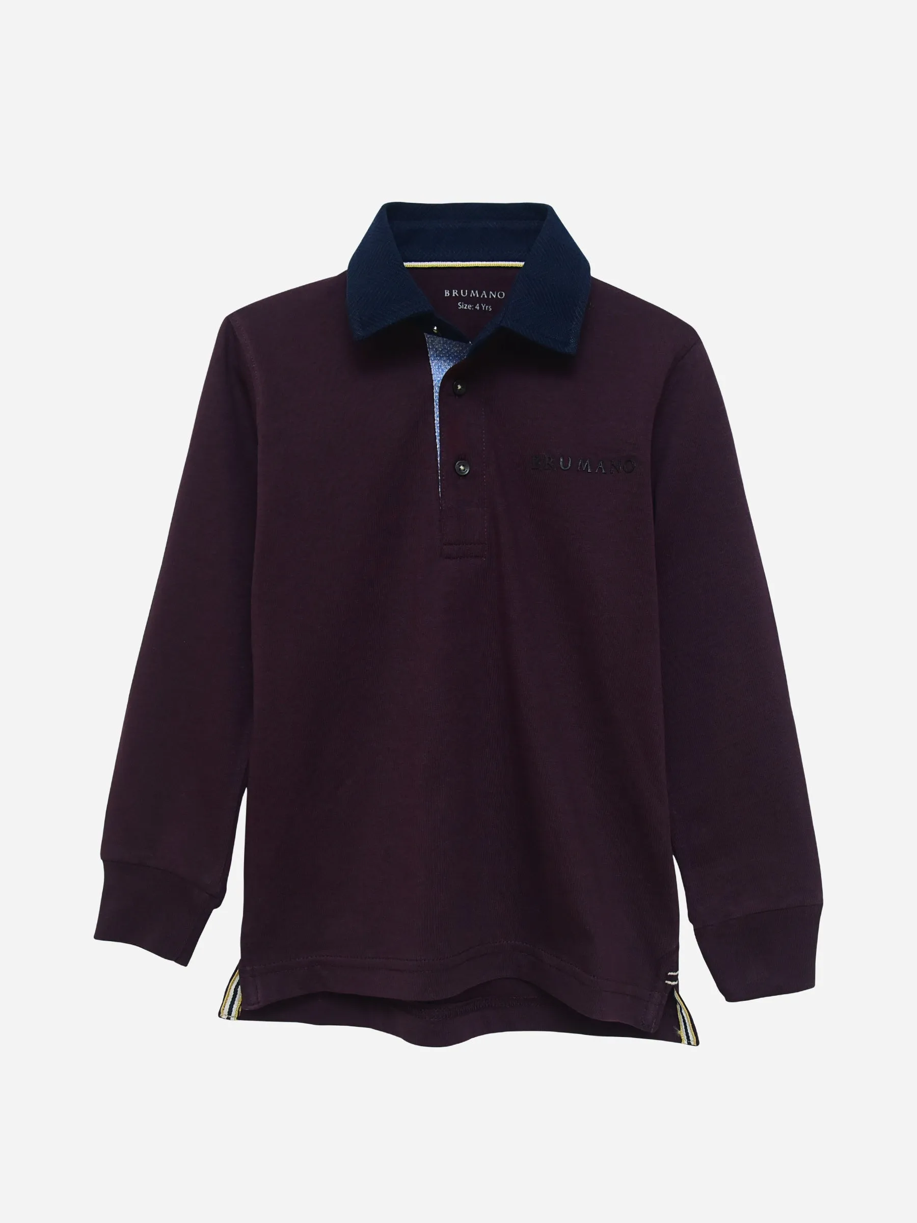 Purple Casual Full Sleeve Polo With Contrasting Collar