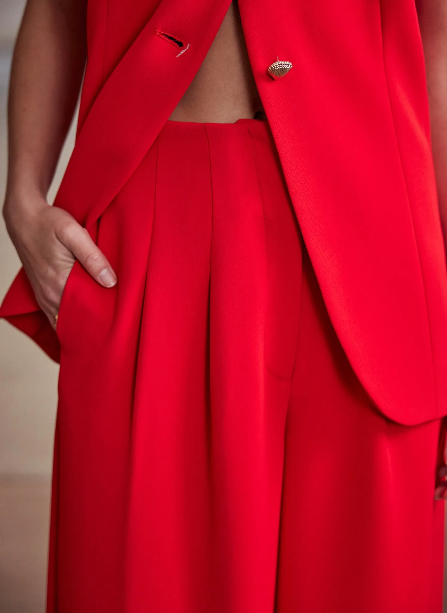 Red High Waisted Wide Trousers