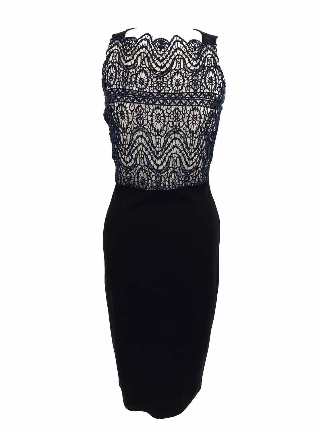 RED VALENTINO Women's Black/Navy Sleeveless Lace Abstract Size S Dress
