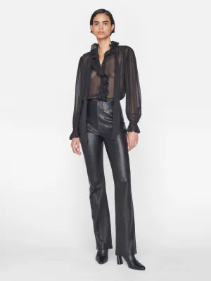 Ruffle Front Button Up Shirt -- Noir
