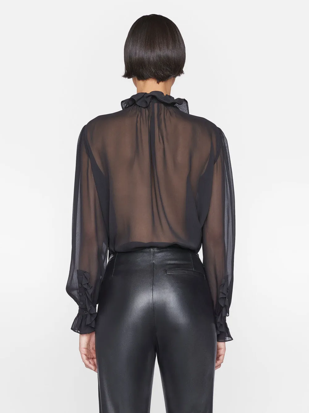Ruffle Front Button Up Shirt -- Noir