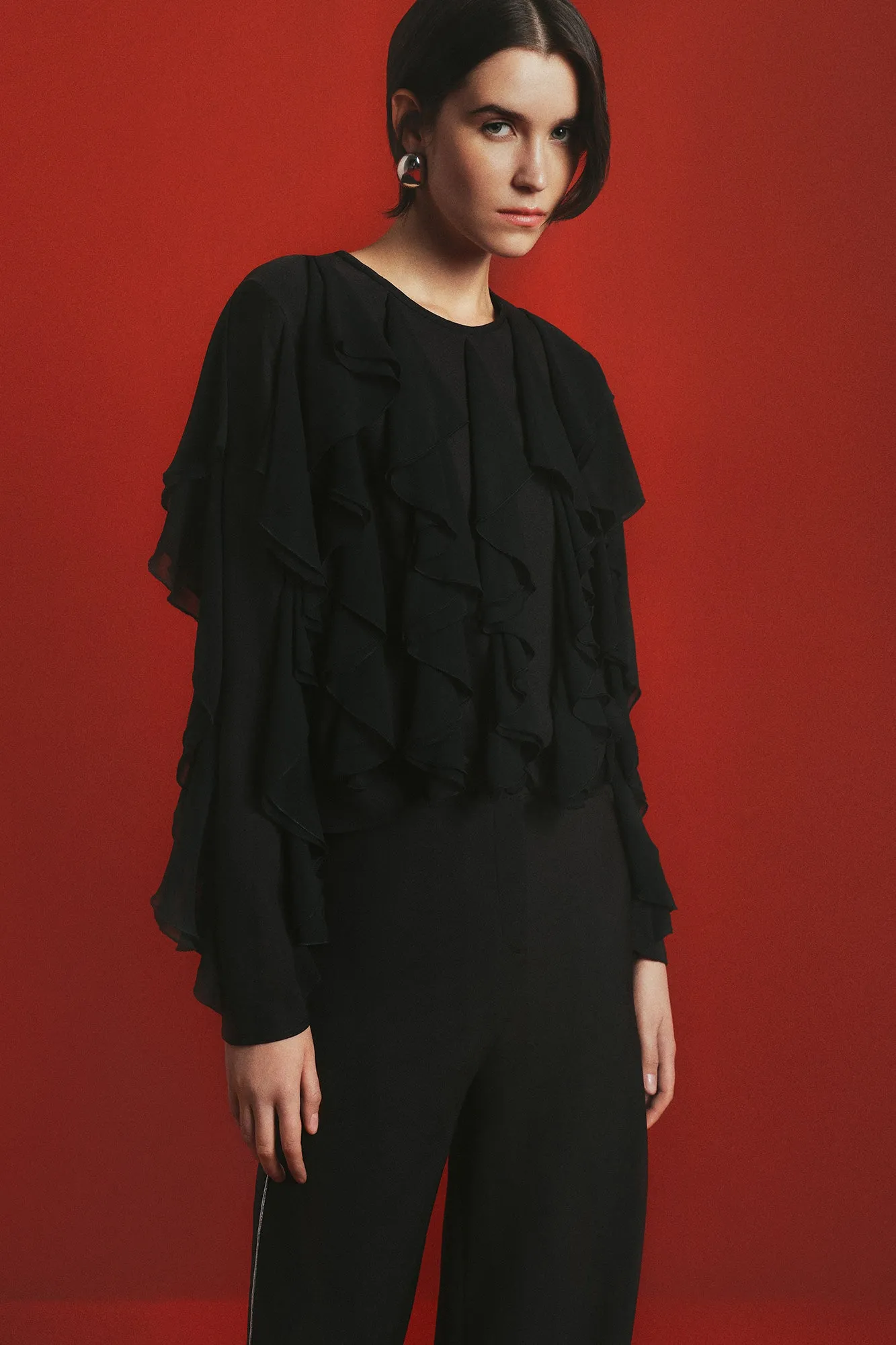 RUFFLED CHIFFON BLOUSE