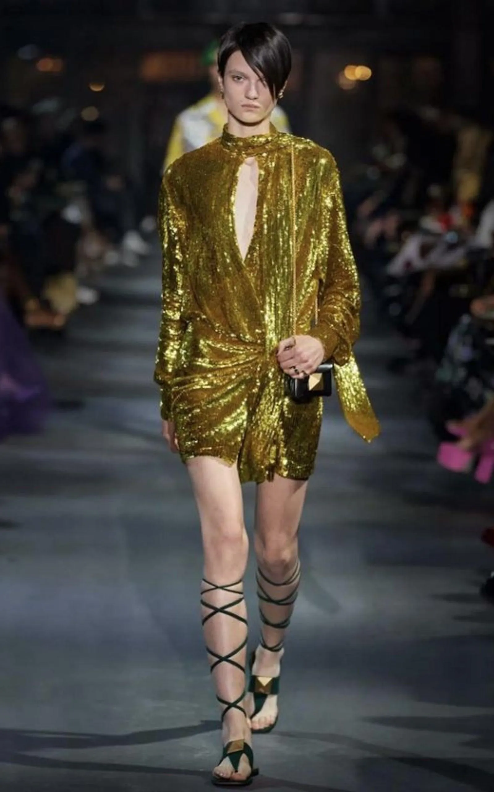 Sequin Tulle Mini Dress In Gold