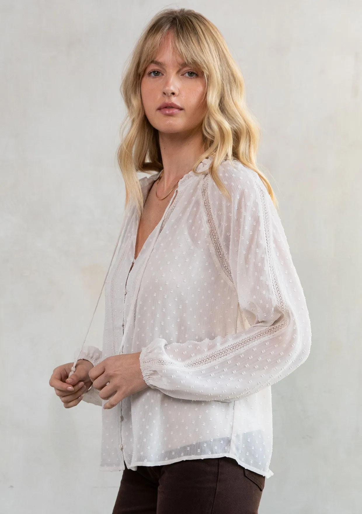 Sheer Chiffon Swiss Dot Holiday Peasant Top
