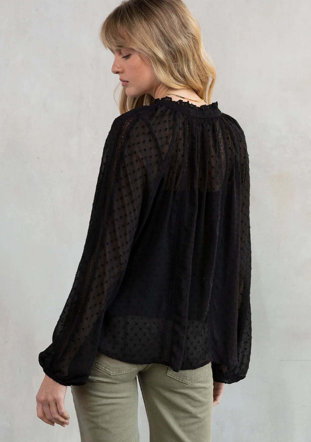 Sheer Chiffon Swiss Dot Holiday Peasant Top