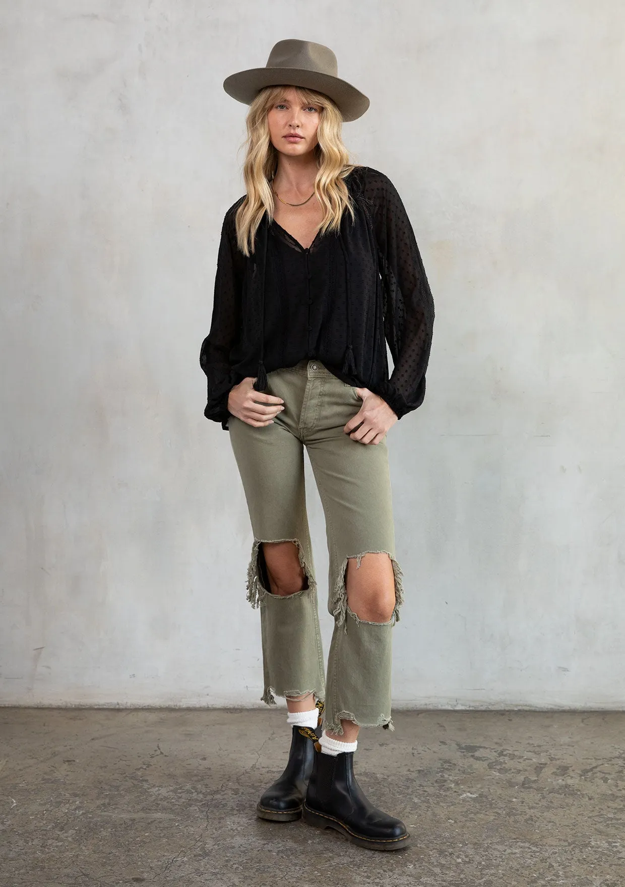 Sheer Chiffon Swiss Dot Holiday Peasant Top