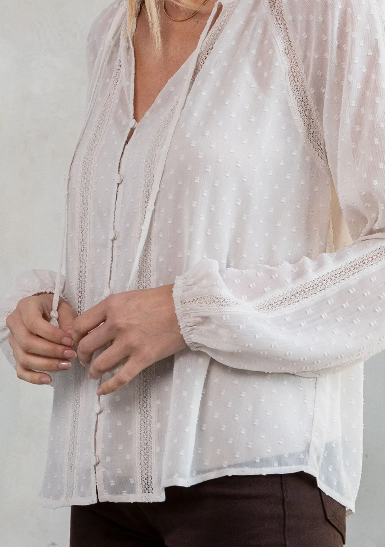 Sheer Chiffon Swiss Dot Holiday Peasant Top