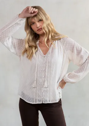 Sheer Chiffon Swiss Dot Holiday Peasant Top
