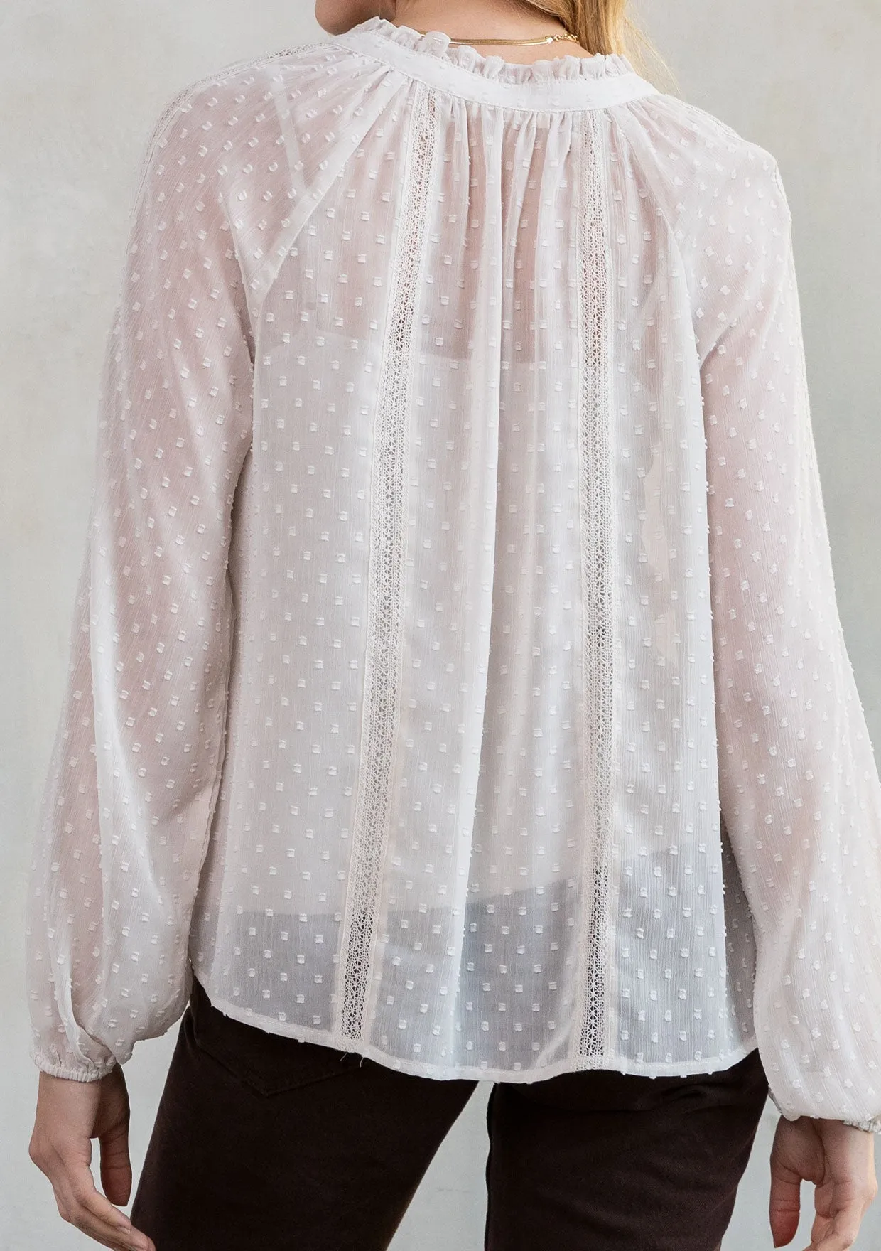 Sheer Chiffon Swiss Dot Holiday Peasant Top