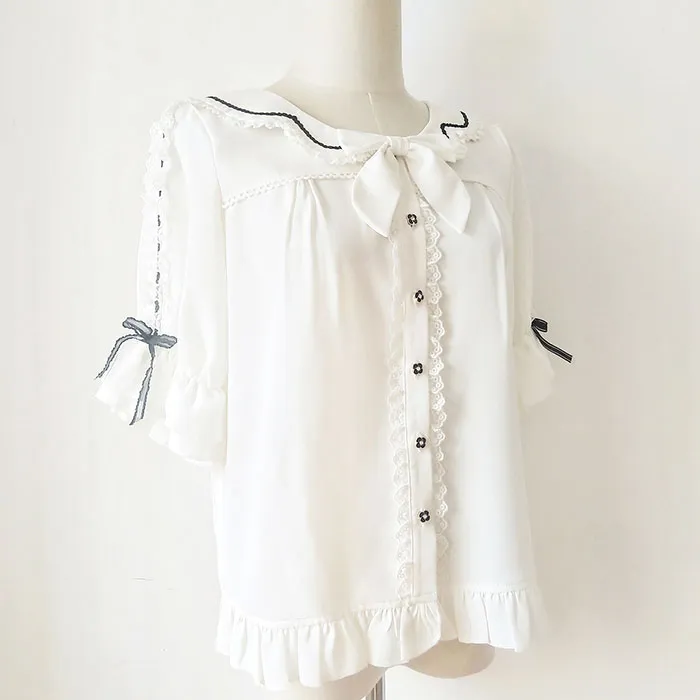 Short Sleeve Chiffon Shirt Ruffled Half Sleeve Lolita Blouse