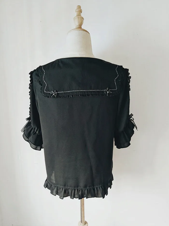 Short Sleeve Chiffon Shirt Ruffled Half Sleeve Lolita Blouse