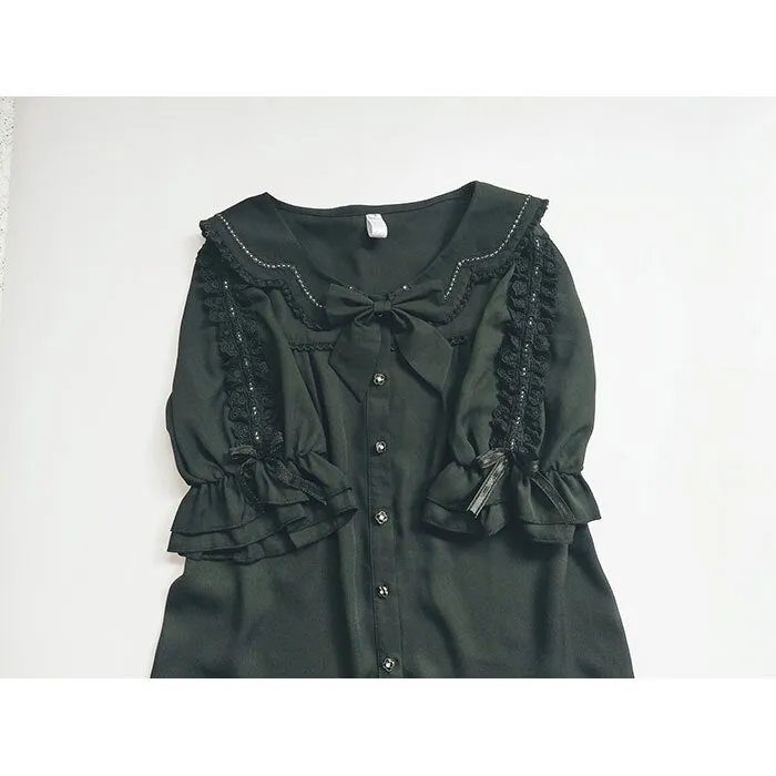 Short Sleeve Chiffon Shirt Ruffled Half Sleeve Lolita Blouse
