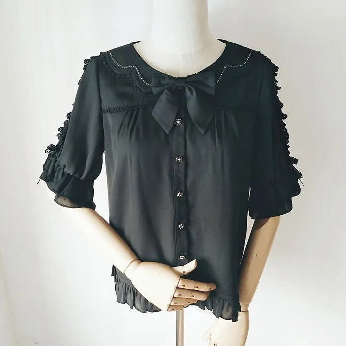 Short Sleeve Chiffon Shirt Ruffled Half Sleeve Lolita Blouse