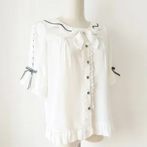 Short Sleeve Chiffon Shirt Ruffled Half Sleeve Lolita Blouse