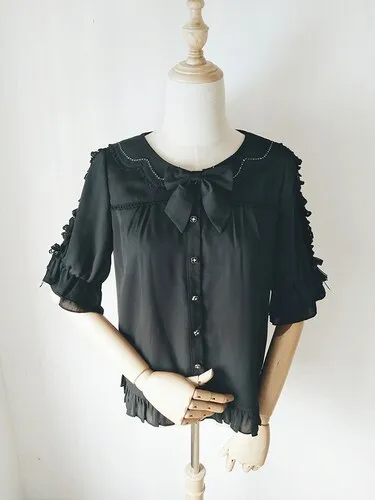 Short Sleeve Chiffon Shirt Ruffled Half Sleeve Lolita Blouse