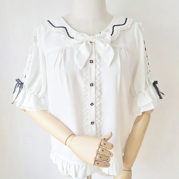 Short Sleeve Chiffon Shirt Ruffled Half Sleeve Lolita Blouse