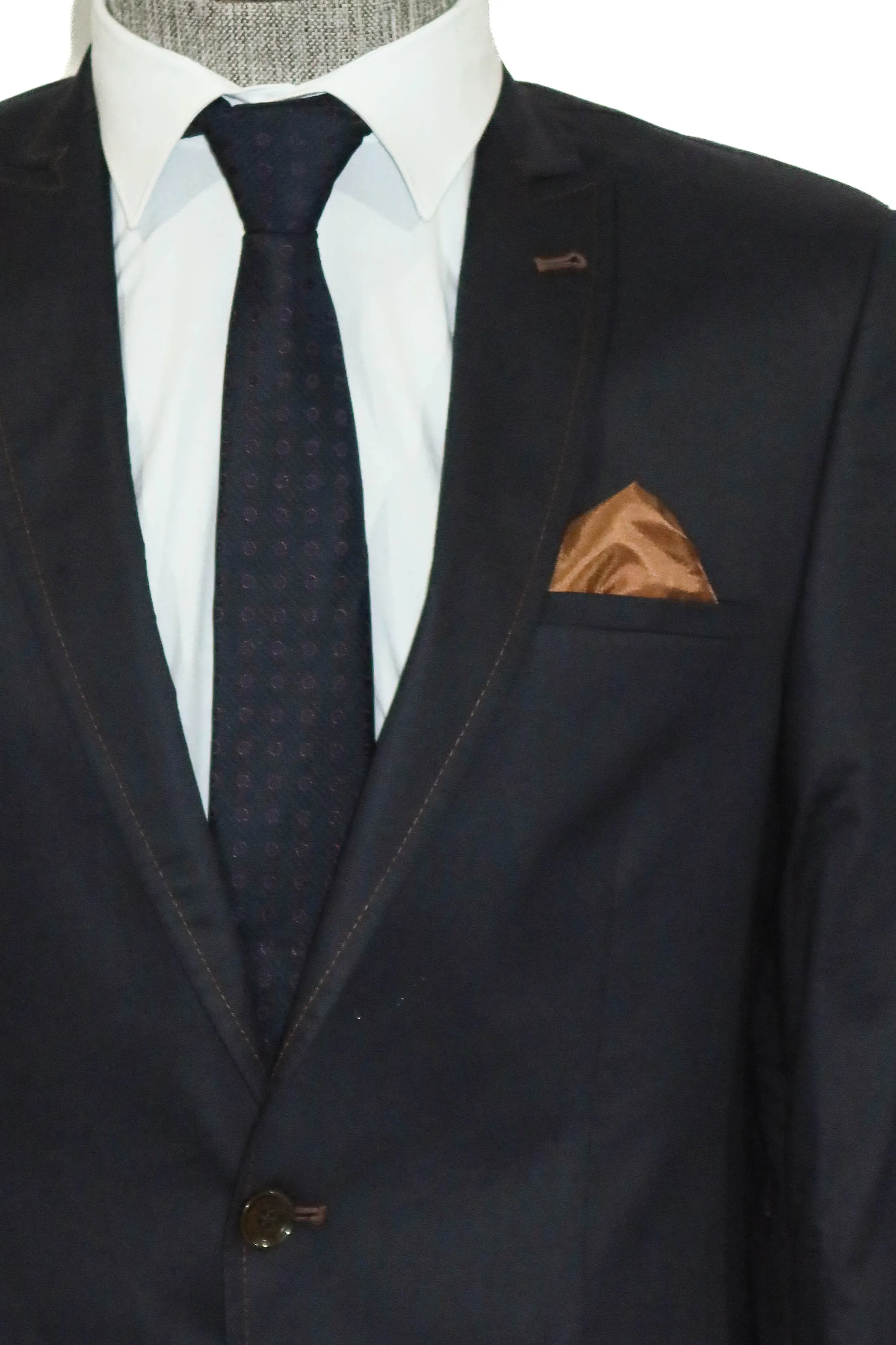 Single Button Cotton Mono Lapel Navy Blue Jacket-Wessi