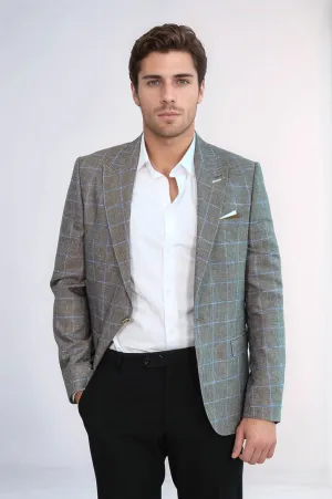 Single Button Pointed Collar Brown Blazer - Wessi
