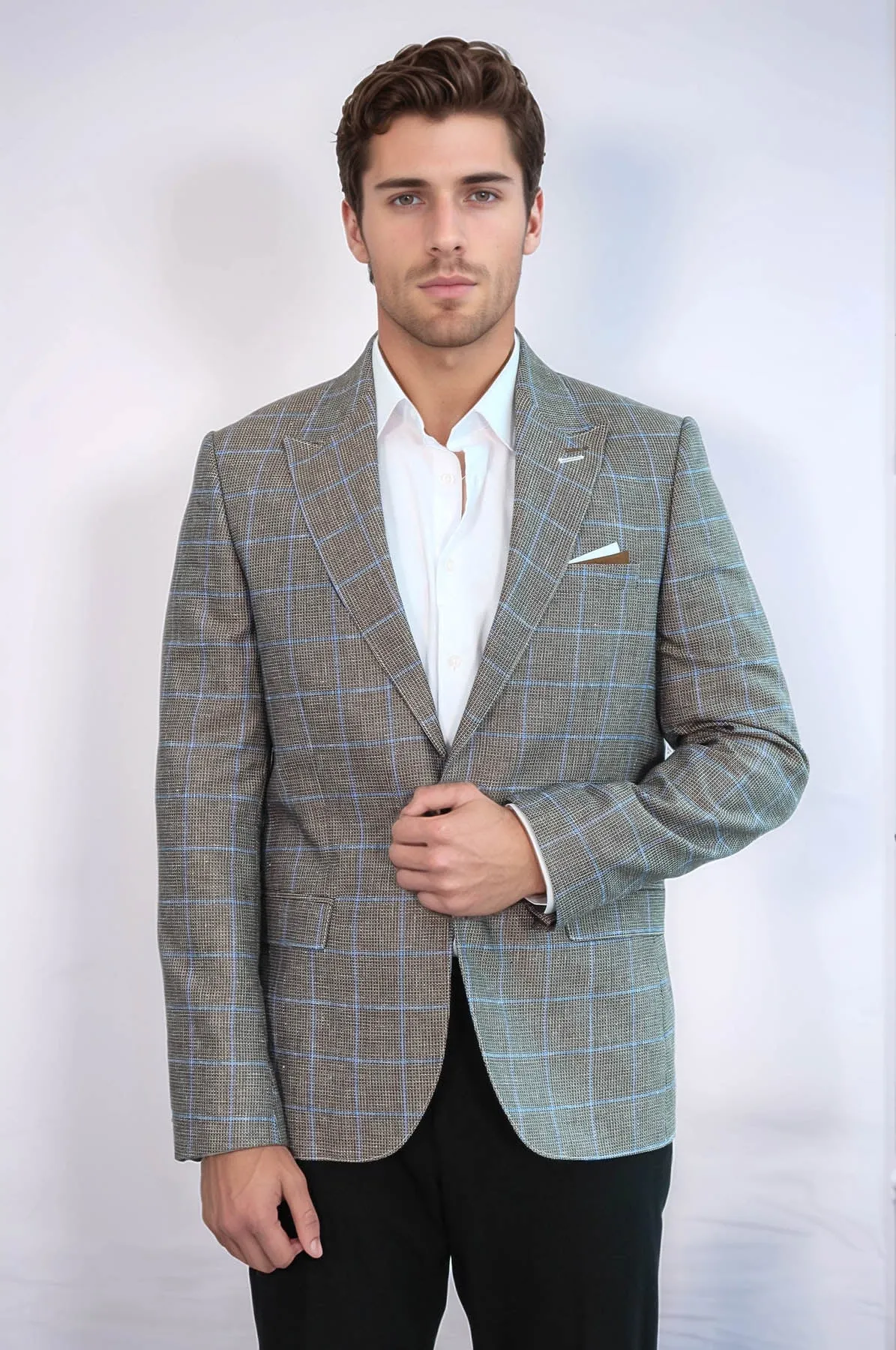Single Button Pointed Collar Brown Blazer - Wessi