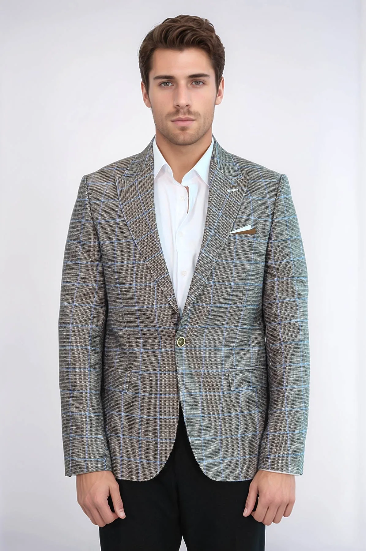 Single Button Pointed Collar Brown Blazer - Wessi