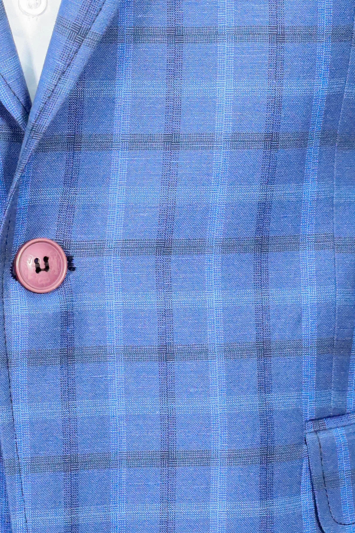 Single Button Pointed Collar Plaid Navy Blue Jacket-Wessi