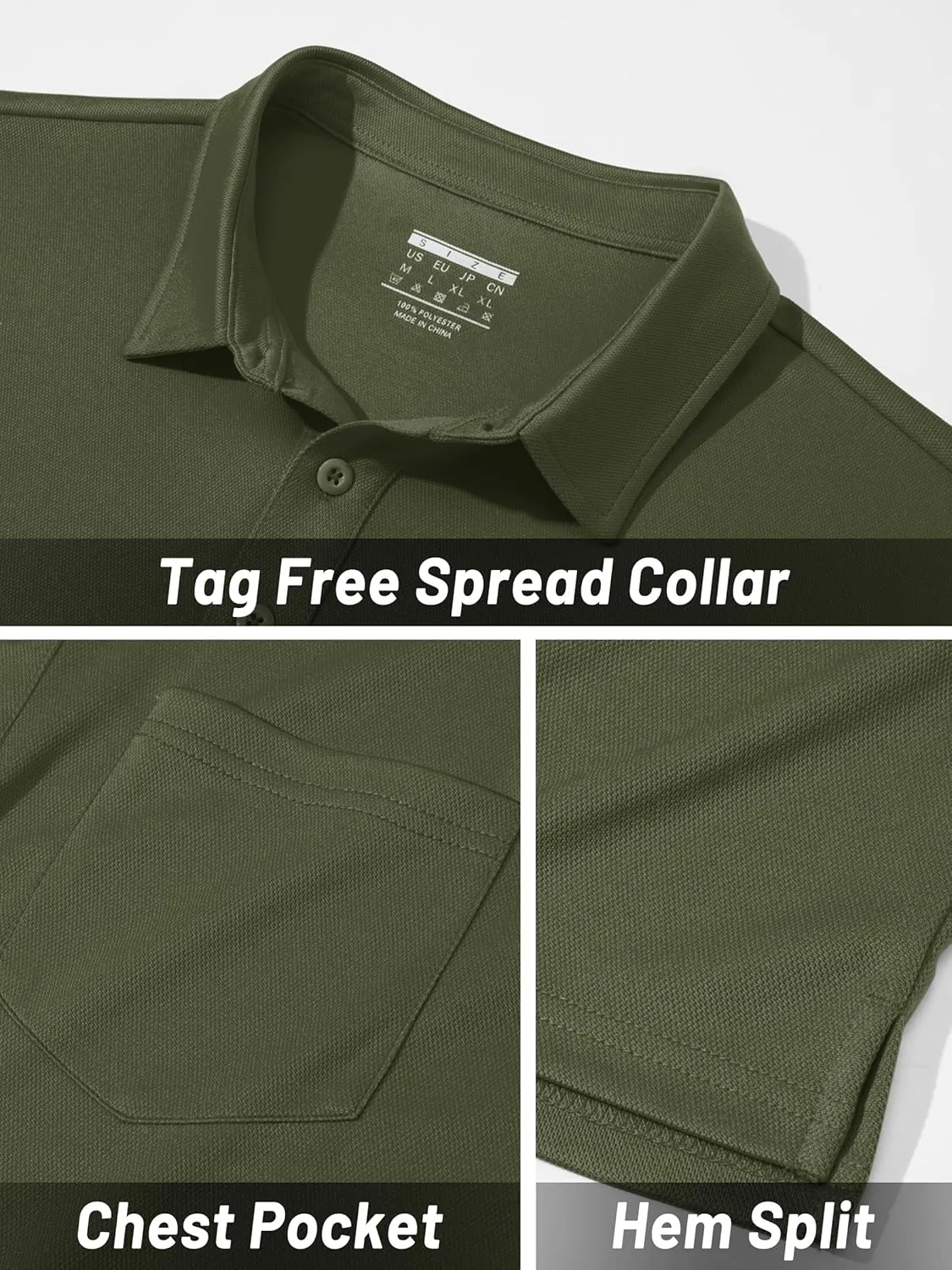 TACVASEN Mens Polo Shirt Short Sleeve Golf Shirt with Pocket Quick Dry Collared Lightweight Polo for Men Casual Work