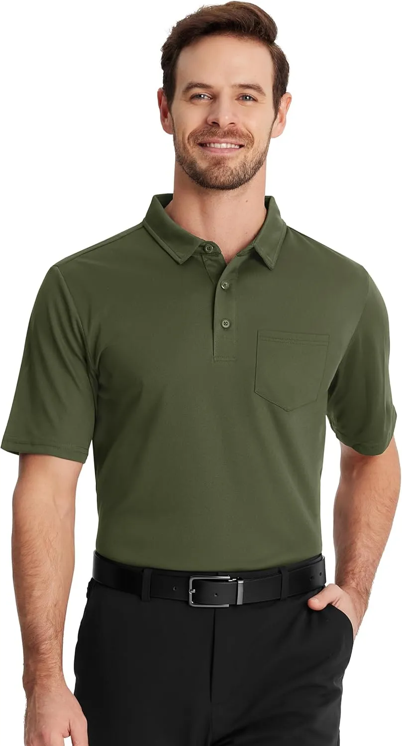 TACVASEN Mens Polo Shirt Short Sleeve Golf Shirt with Pocket Quick Dry Collared Lightweight Polo for Men Casual Work