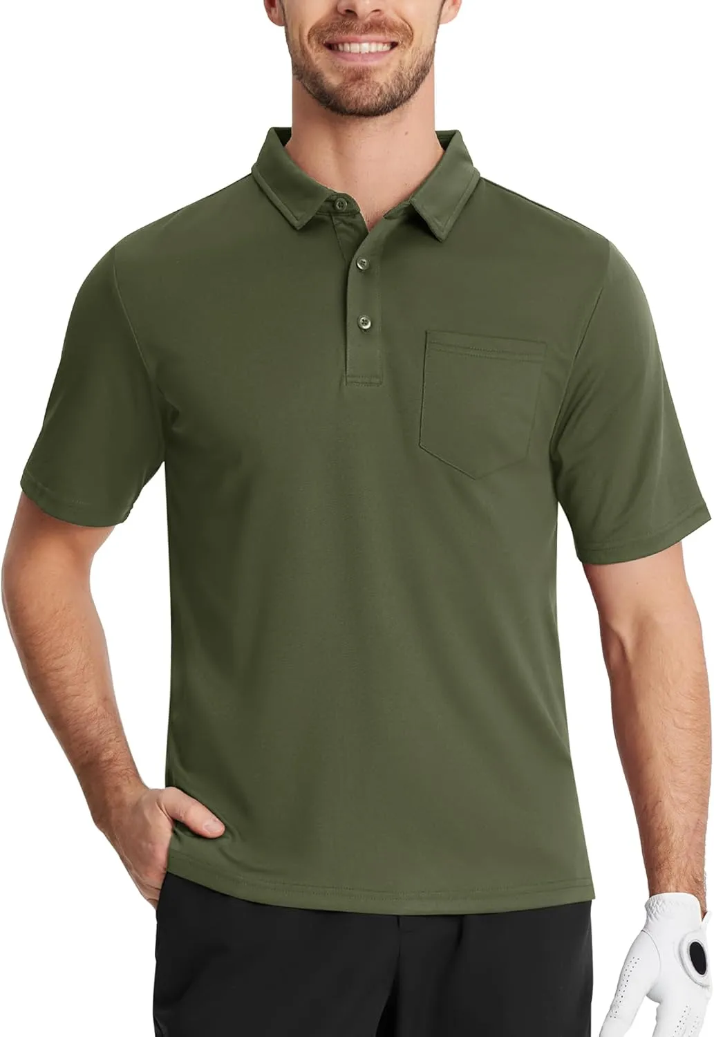 TACVASEN Mens Polo Shirt Short Sleeve Golf Shirt with Pocket Quick Dry Collared Lightweight Polo for Men Casual Work