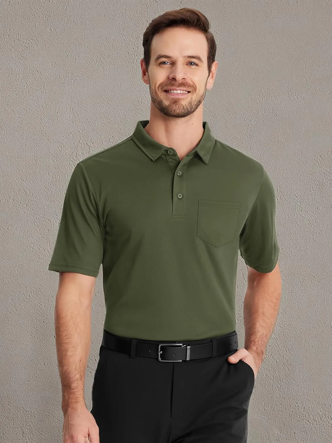 TACVASEN Mens Polo Shirt Short Sleeve Golf Shirt with Pocket Quick Dry Collared Lightweight Polo for Men Casual Work