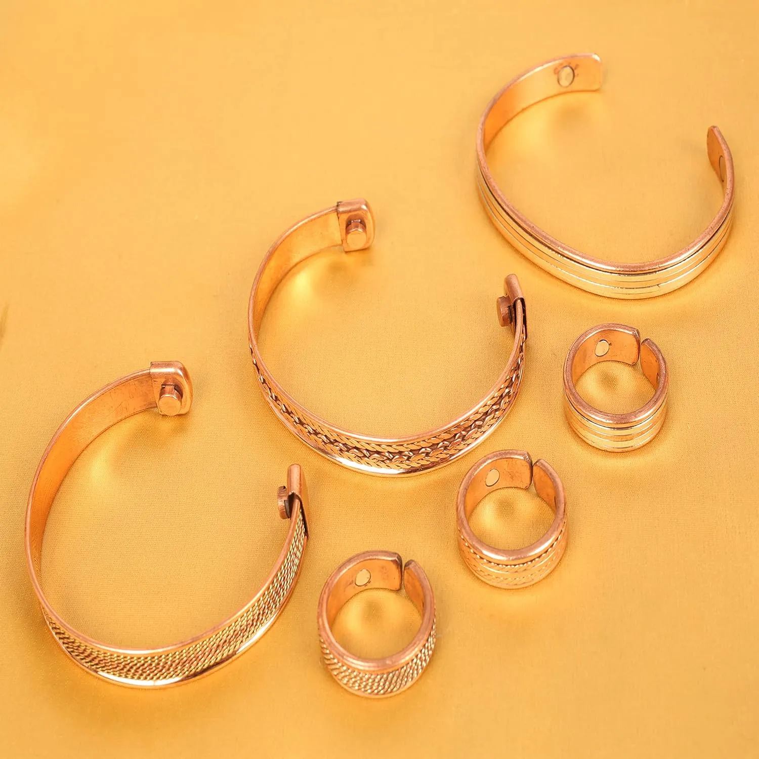 Touchstone Handcrafted Copper Magnetic Hand Forged with Solid and High Gauge Tibetan Style Minimalistic Elegance Copper Bracelet and Matching Ring.