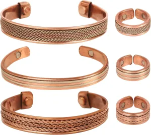Touchstone Handcrafted Copper Magnetic Hand Forged with Solid and High Gauge Tibetan Style Minimalistic Elegance Copper Bracelet and Matching Ring.