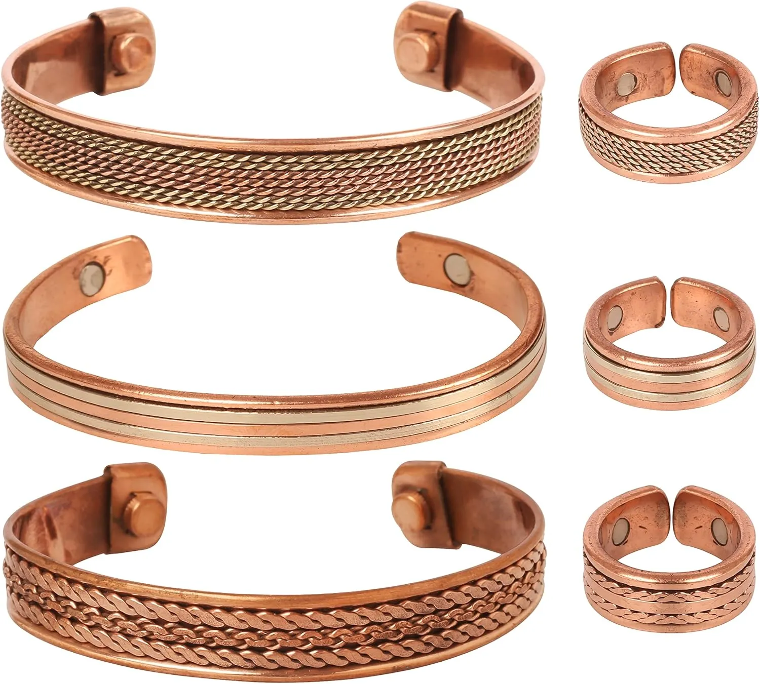 Touchstone Handcrafted Copper Magnetic Hand Forged with Solid and High Gauge Tibetan Style Minimalistic Elegance Copper Bracelet and Matching Ring.