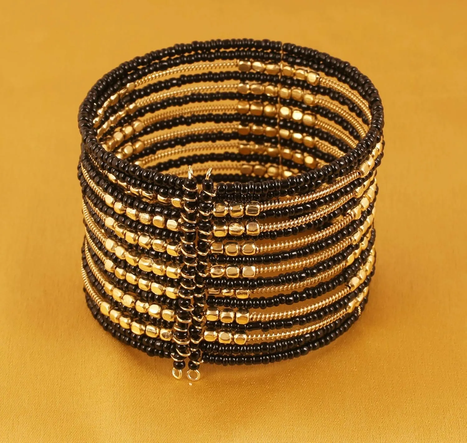 Touchstone Indian Colorful Bead Bracelet Bollywood Beaten Metal Beads Openable Broad Cuff Bracelet in Gold or White Tone for Women.