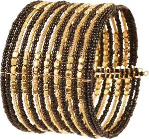 Touchstone Indian Colorful Bead Bracelet Bollywood Beaten Metal Beads Openable Broad Cuff Bracelet in Gold or White Tone for Women.
