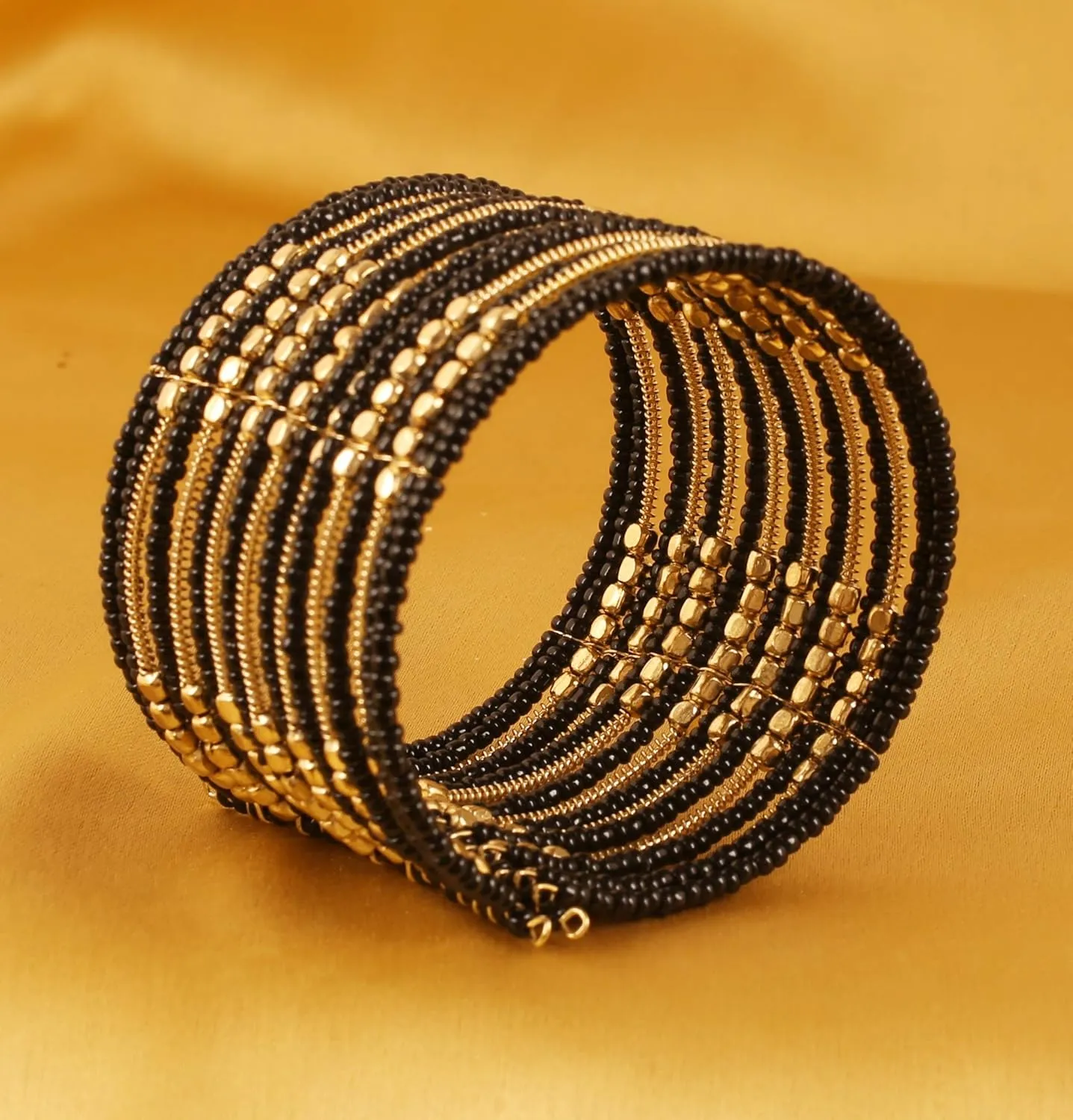 Touchstone Indian Colorful Bead Bracelet Bollywood Beaten Metal Beads Openable Broad Cuff Bracelet in Gold or White Tone for Women.