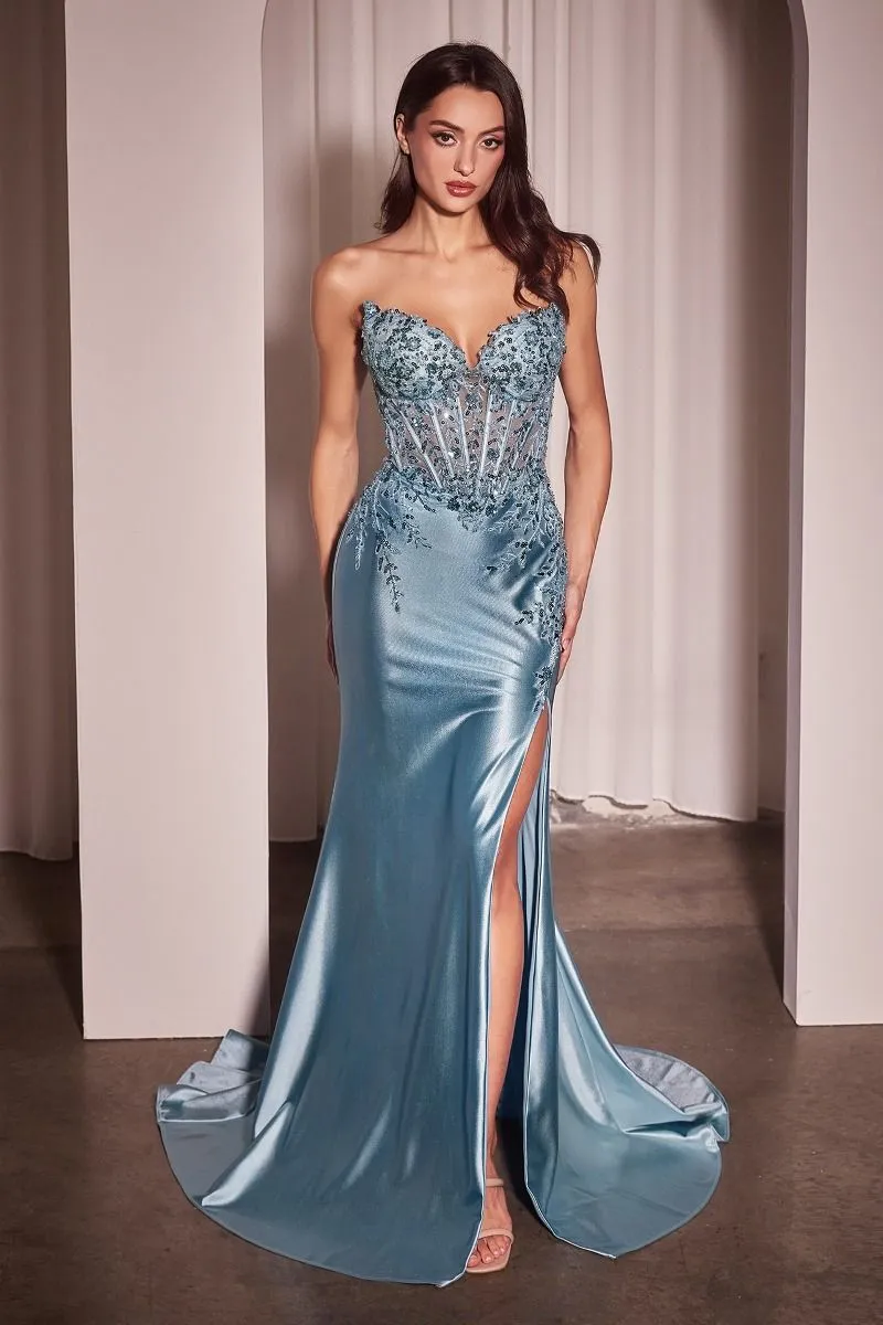 TYLA Satin & Lace Strapless Fitted Prom & Formal Dress