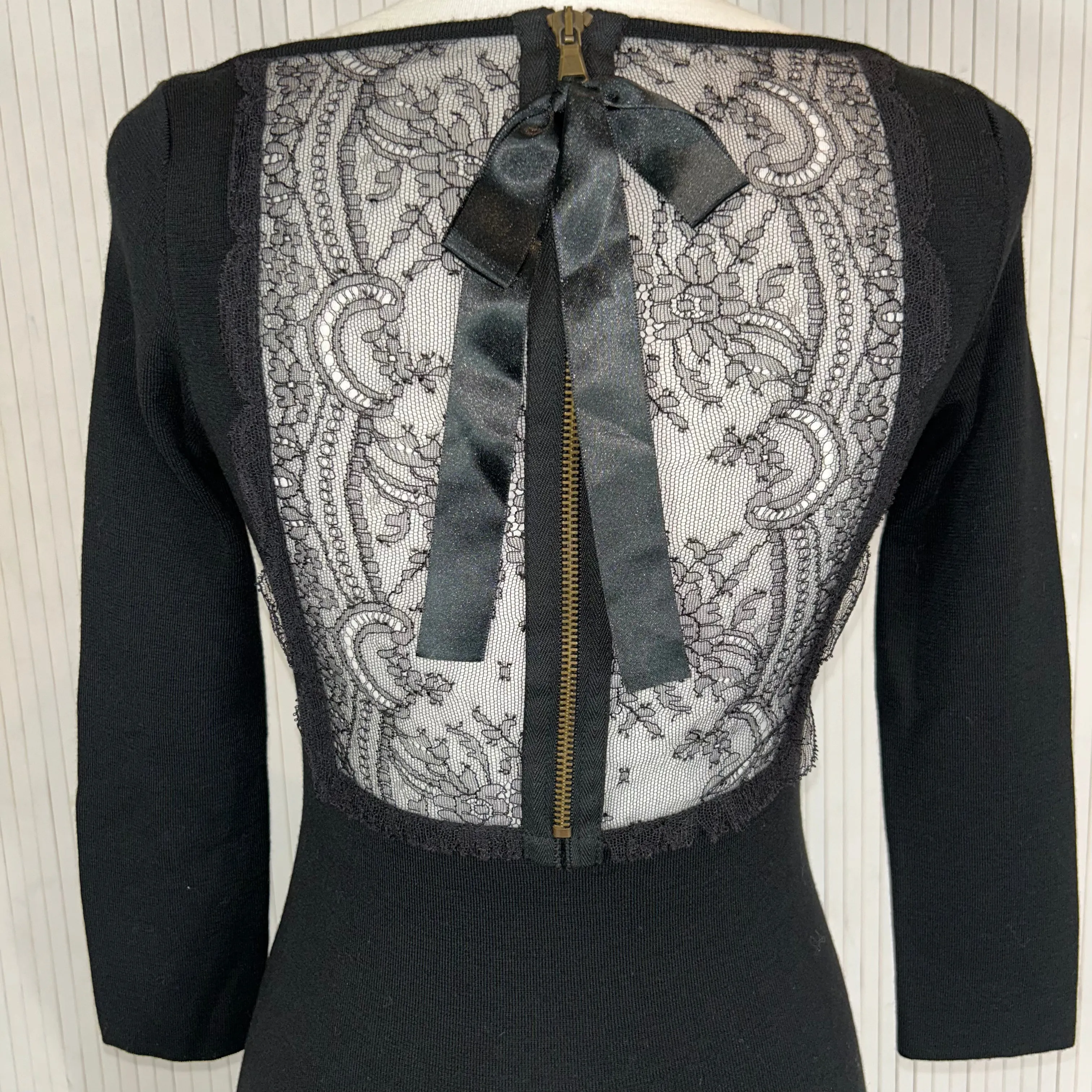 Valentino Black Merino Wool & Lace Midi Dress S
