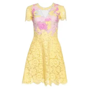 Valentino SO ELEGANT Yellow & Pink Lace Tulle Scalloped Hem Dress I 42 UK 10 US6 ladies