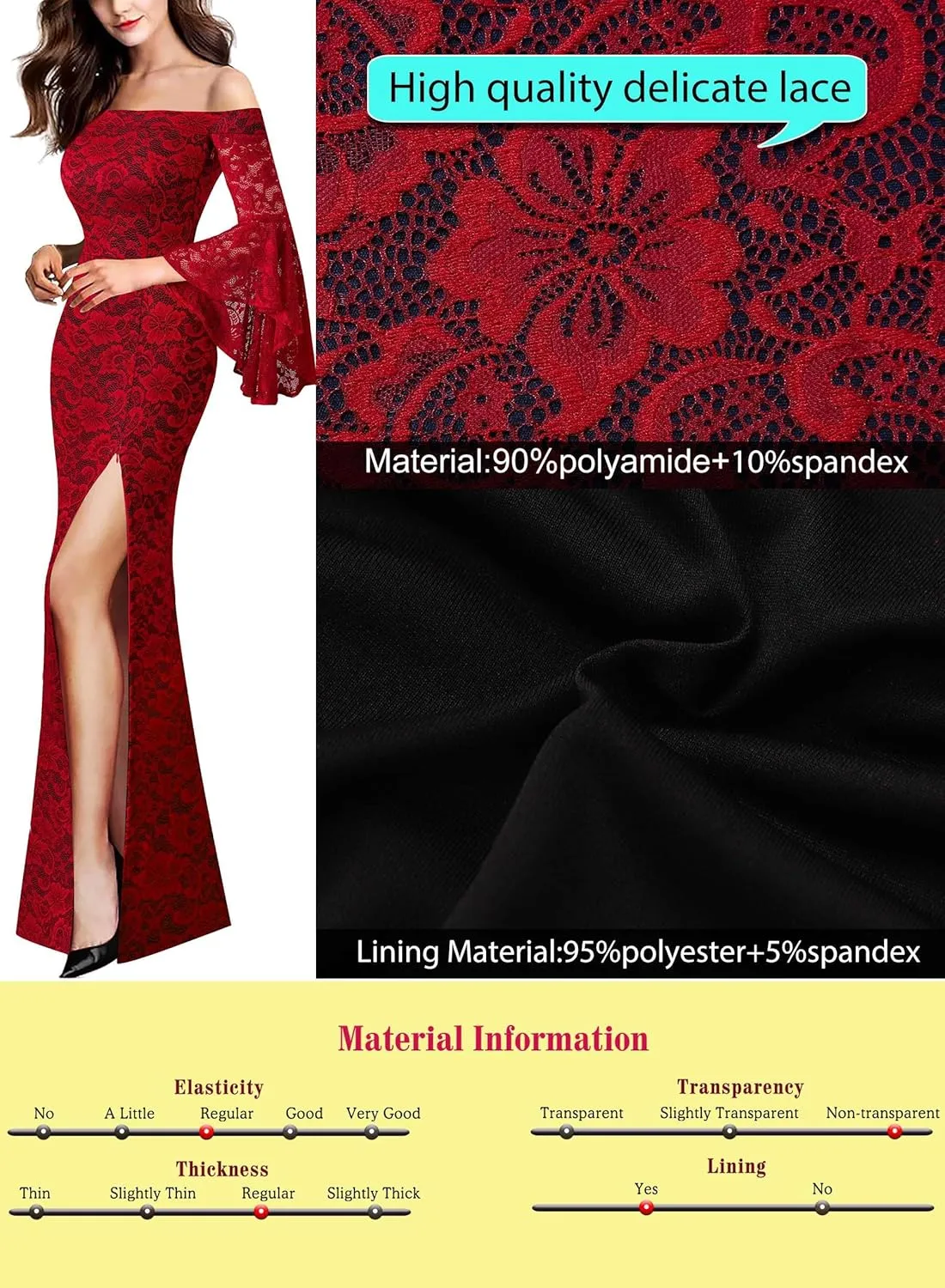VFSHOW Womens Off Shoulder Bell Sleeve Formal Evening Wedding Party Maxi Dress