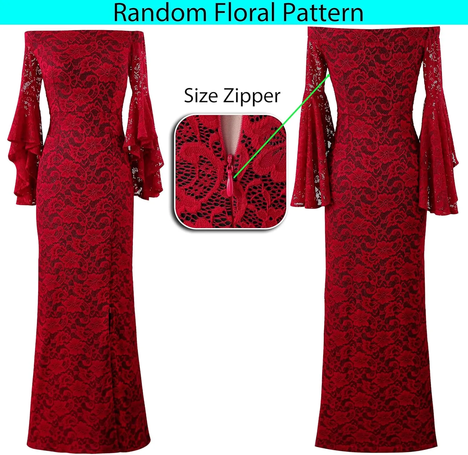 VFSHOW Womens Off Shoulder Bell Sleeve Formal Evening Wedding Party Maxi Dress