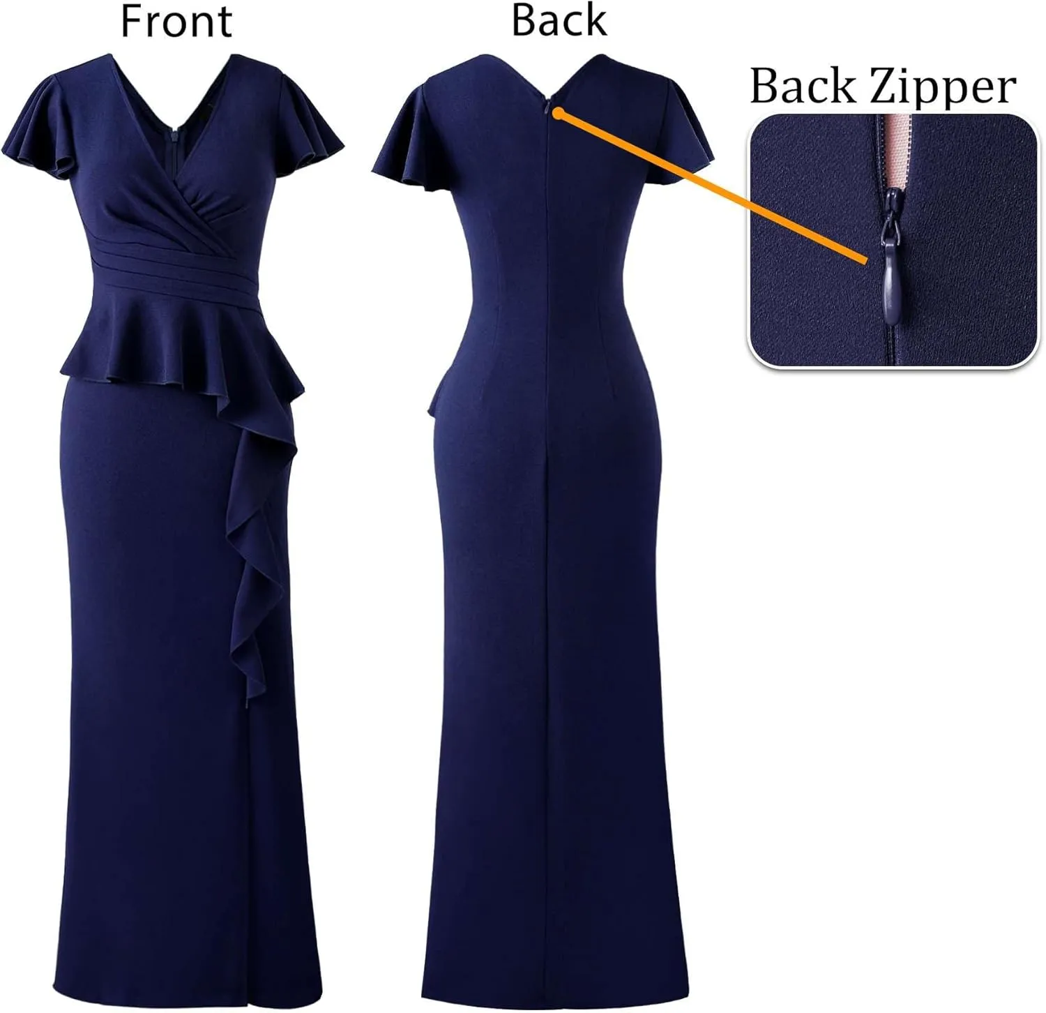 VFSHOW Womens Ruched Wrap V Neck Ruffle Formal Prom Peplum High Slit Maxi Dress 2023 Wedding Guest Cocktail Evening Long Gown