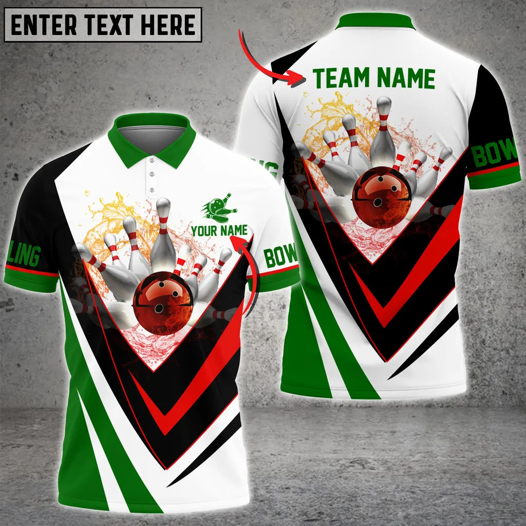 Water Bowling And Pins Multicolor Customized Name 3D Shirt, Custom Bowling Polo for Men