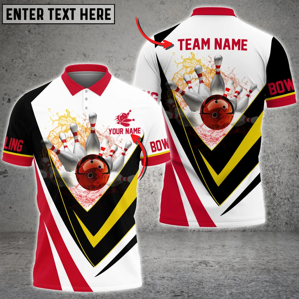 Water Bowling And Pins Multicolor Customized Name 3D Shirt, Custom Bowling Polo for Men