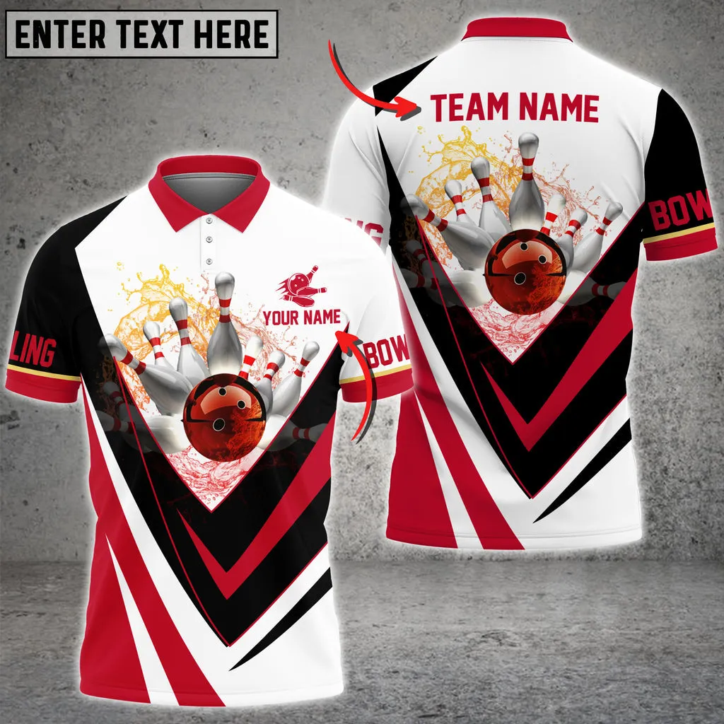 Water Bowling And Pins Multicolor Customized Name 3D Shirt, Custom Bowling Polo for Men